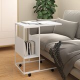 vidaXL Stranska mizica s kolesi bela 55x36x63,5 cm inženirski les Cene