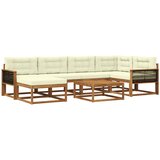 vidaXL Zunanja garnitura za sedenje z blazino 7 pcs Naravna in smetana, (5000281611) | Shoptok.si