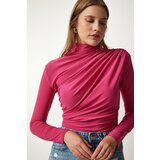 Happiness İstanbul Women's Pink Gathered Detailed High Neck Sandy Blouse Cene