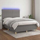  Box spring postelja z vzmetnico LED temno siva 140x200 cm blago, (20930634) Cene