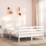 vidaXL Posteljni okvir z vzglavjem bel 140x190 cm trden les Cene