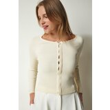 Happiness İstanbul Women's Cream Buttoned Ribbed Knitwear Cardigan Cene