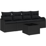 vidaXL 5-delni vrtni kavč set z blazinami črn poli ratan, 2-sedežna vrtna sofa z blazinami črn poli ratan Cene