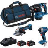 Bosch Aku set Combo kit (kutna brusilica, čekić, udarni izvijač) + 2 akumulatora, punjač i torba | shoptok.hr