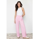 Trendyol Pink Belt Velcro High Waist Pleated Wide Leg Knitted Trousers Cene