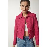  Women's Pink Tweed Crop Jacket Cene