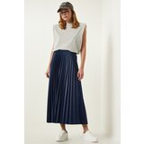 Happiness İstanbul Women's Navy Blue Shiny Surface Pleated Knitted Skirt cene