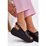 ARTIKER Ladies Sandals Made Of Natural Leather On Wedge Black | Shoptok.si