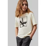 Calvin Klein Jeans Otroška bombažna kratka majica bež barva, IB0IB02161