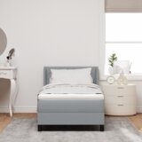 vidaXL Krevet s Box Springom s Dušekom Svjetlosiva 90x200 cm Tkanina, Uzglavlje s Dizajnom Dijamantnih Kockica Svjetlosiva 90 cm Tkanina | shoptok.hr
