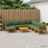  Set sofe 9 kom. Prirodna Čvrsto drvo akacije - Zelena 3x kutna + 4x srednja + tabure + stol | shoptok.hr