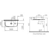 Vitra 7070-003-0921 Shift 50 x 25 cm desna izvedba nadpultni keramični umivalnik z odprtino za armaturo | Shoptok.si