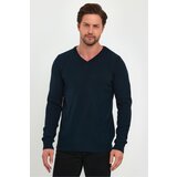 Lafaba Men's Navy Blue V-Neck Basic Knitwear Sweater Cene