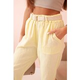 Kesi Włoski Women's linen cotton pants with a belt - yellow | shoptok.hr