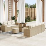 vidaXL 10-delni vrtni kavčni set z blazinami bež poli ratan acacia | Shoptok.si