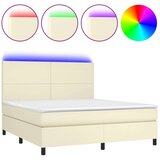  Krevet box spring s madracem LED krem 160x200cm od umjetne kože | shoptok.hr