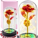 Rose In Glass Crystal Dome LED Lighting Red 21x11cm