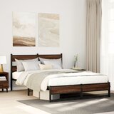 Maison Chic Kovinski Posteljni okvir - Dvoposteljna postelja - Zakonska postelja brez vzmetnice rjavi hrast 140x200 cm, (21693946) | Shoptok.si