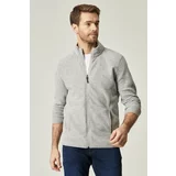 AC&Co / Altınyıldız Classics Men's Gray Anti-pilling Anti-Pilling Standard Fit Normal Cut Bato Collar Sweatshirt Fleece Jacket.