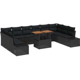 vidaXL 11-delni vrtni kavč s blazinami Črna Poli Ratan | Shoptok.si