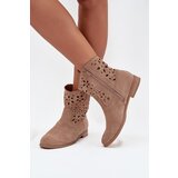 Boto Women's Boots With Perforated Pattern On Flat Heel Eco Suede Beige Athera | Eponuda.ba