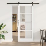 vidaXL Drsna vrata s kompletom naprav Bela 86x211 cm Masiven les bor, Notranja vrata s steklom 'ORKDAL'Bela 86x211x4 cm | Shoptok.si