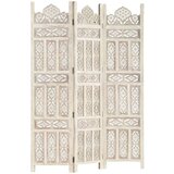 vidaXL Ročno izrezljan paravan 3-delni bel 120x165 cm trden mangov les | Shoptok.si