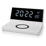 Nedis WCACQ20WT - Budilnik sa LCD ekranom i bežičnim punjačem 15W/5V, u beloj boji | Eponuda.com