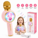  Karaoke mikrofon Bluetooth za otroke – brezžični mikrofon z zvočnikom, RGB LED, USB-C, roza Cene
