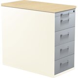 mauser Pomični predalnik s podnožjem, višina 720 mm, plošča iz umetne mase, 4 predali, čisto bele / aluminijasto srebrne barve / javor | Shoptok.si