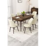 Hanah home trpezarijski set Rax, sto na razvlačenje i 6 stolica, ploča u dekoru drveta Baroque, krem tkanina Babyface | Eponuda.com