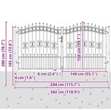  Vrata za ogradu KAMPEN s kopljem na vrhu crna 302 x 150 cm čelična | shoptok.hr