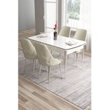 Hanah home trpezarijski set Tia, sto i 4 stolice, bela ploča, hromirane noge, krem tkanina Babyface | Eponuda.com