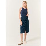 Jimmy Key Navy Blue Normal Waist Slit Midi Linen Skirt Cene