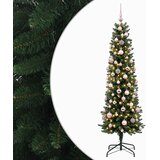  Umjetno usko božićno drvce s kuglicom 210 cm 300 LED lampica - 210 cm s LED-ima i ružičastim lopticama Zelena | shoptok.hr