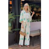 Laluvia Green Leaf Patterned Kimono Set cene
