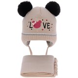 AGBO Girl's winter set: hat and scarf beige Alina filled with soft wadding Cene