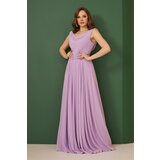 Carmen Lilac Chiffon Off-Neck Long Evening Dress and Invitation Dress Cene