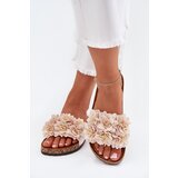 Boto Women's Cork Sole Slippers With Flowers Beige Ferenza | shoptok.hr