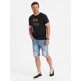 Ombre Men's short denim shorts with rips and holes - light blue | shoptok.hr