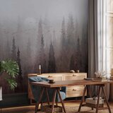  Foto tapeta - Bird\'s flight over treetops - landscape of a dark forest in fog 200x140 Standard | shoptok.hr