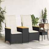 vidaXL Naslanjač za 2 osebi z mizico črn poli ratan | Shoptok.si