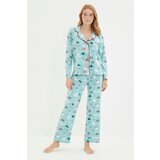 Trendyol Turquoise Christmas Themed Knitted Pajamas Set Cene