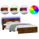 Maison Chic Posteljni okvir - Dvoposteljna postelja - Zakonska postelja z vzglavjem in LED dimljen hrast 120x190 cm-J16127, (21770405) | Shoptok.si