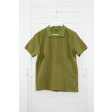 Trendyol Khaki Regular/Normal Cut Short Sleeve Textured Buttoned Polo Neck T-shirt cene