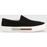 Tommy Jeans Teniske SLIP-ON SIGNATURE DETAILING ženske, črna barva, EN0EN02088