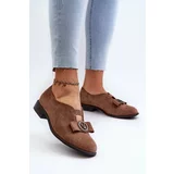 Kesi Women's low-heeled eco-friendly suede shoes with embellishments, brown hadiena