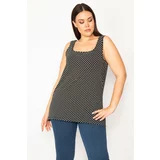 Şans Women's Black Plus Size Cotton Fabric Lycra Points Patterned Tank Top