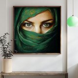 Wallxpert uramljena mdf slika DOS053-50, zelene oči žene pod zelenim velom, 50 x 50 cm | Eponuda.com