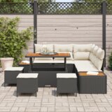 vidaXL 9-delni vrtni kavč set z blazinami črn poliratan acacia | Shoptok.si